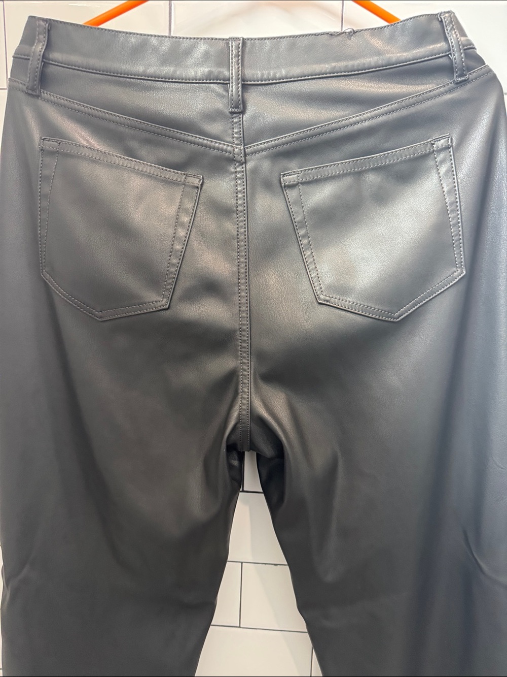 LOFT Black Faux Leather Straight-Leg Trousers - Picture 3 of 5